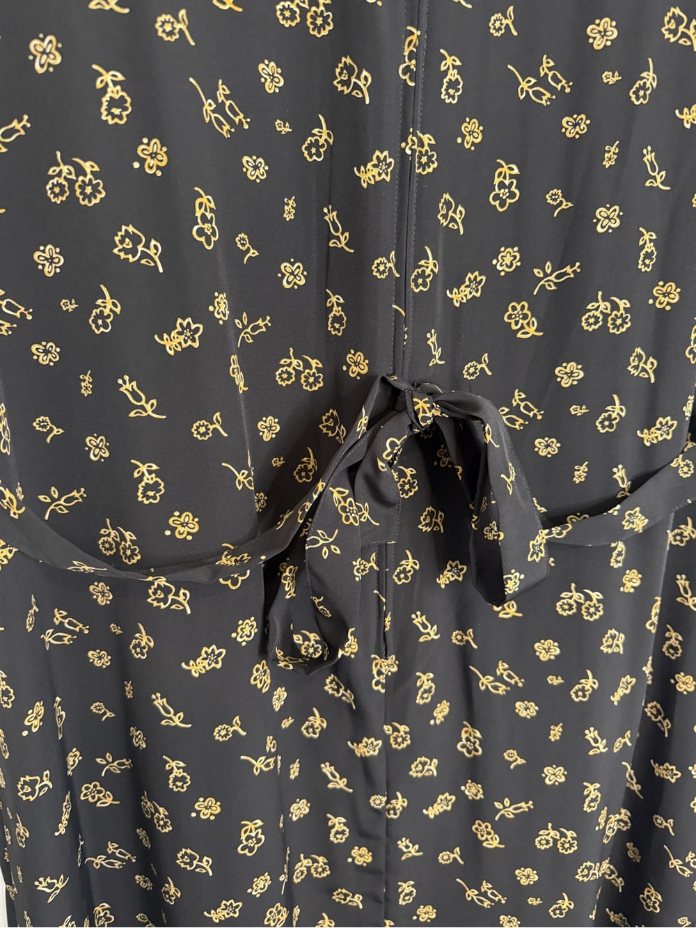 Kathie Lee Collection Black Midi Dress with Gold Floral Print and Waist Tie - Picture 6 of 6